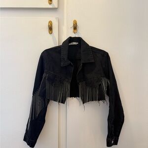 Adika Black Cropped Fringe Jean Jacket